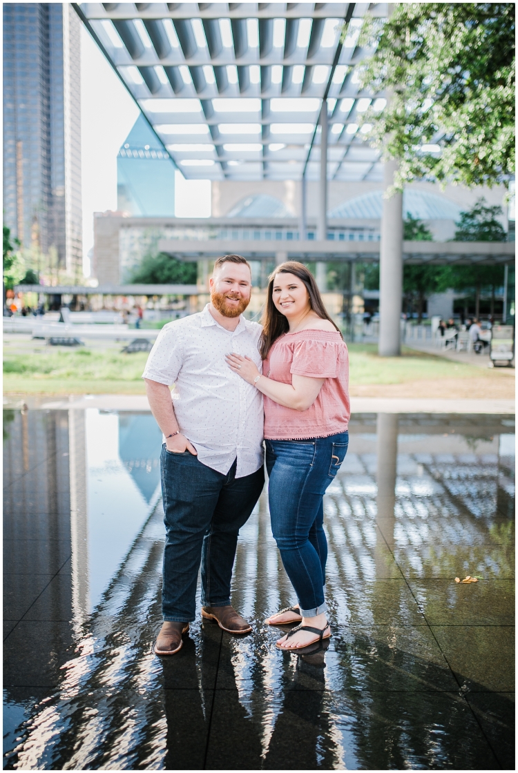 Couples, Soon to be Mr & Mrs, Dallas Wedding Photographer, Fort Worth Wedding Photographer, Brides of North Texas, Brides of Texas, Brides of 2020, Brides of 2019, Engagement session, Hannah Hays Photography, Love, Getting Married, Dallas Texas, Fort Worth Texas, Bride to be, Groom to be, Downtown Dallas Engagement Session, Opera House, Reflection Pool, Couple, Couple Portraits, Engagement Photos, Engaged,